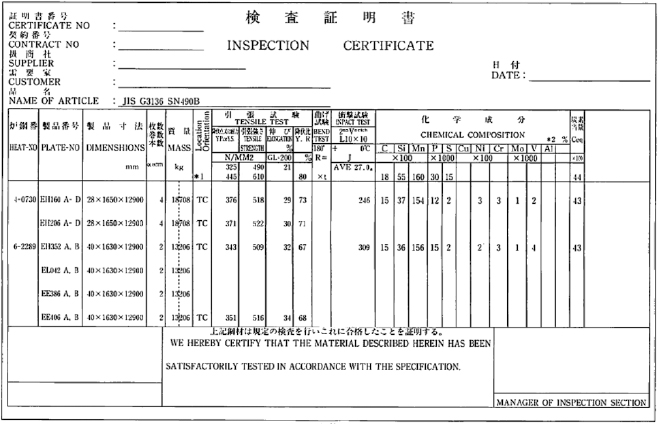 ミルシートとは？記載内容の見方をサンプル画像4点で解説【材料証明書との違いも】の図解4